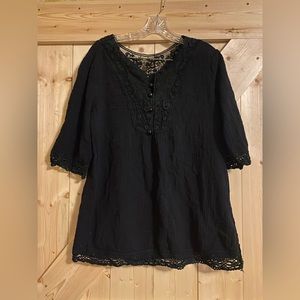 Pretty Angel L Black Linen Blouse